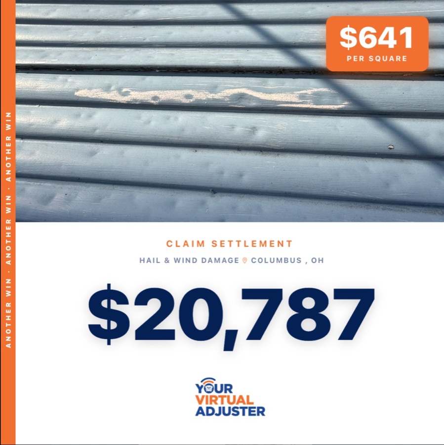 YVA claim result graphic showing a $20,787 final settlement in Columbus, Ohio